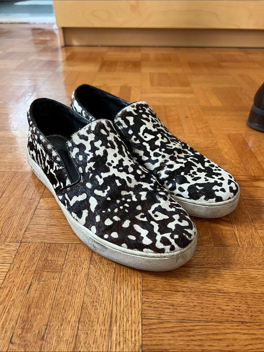 Michael Kors Black and White Animal-Print Slip-On Loafers